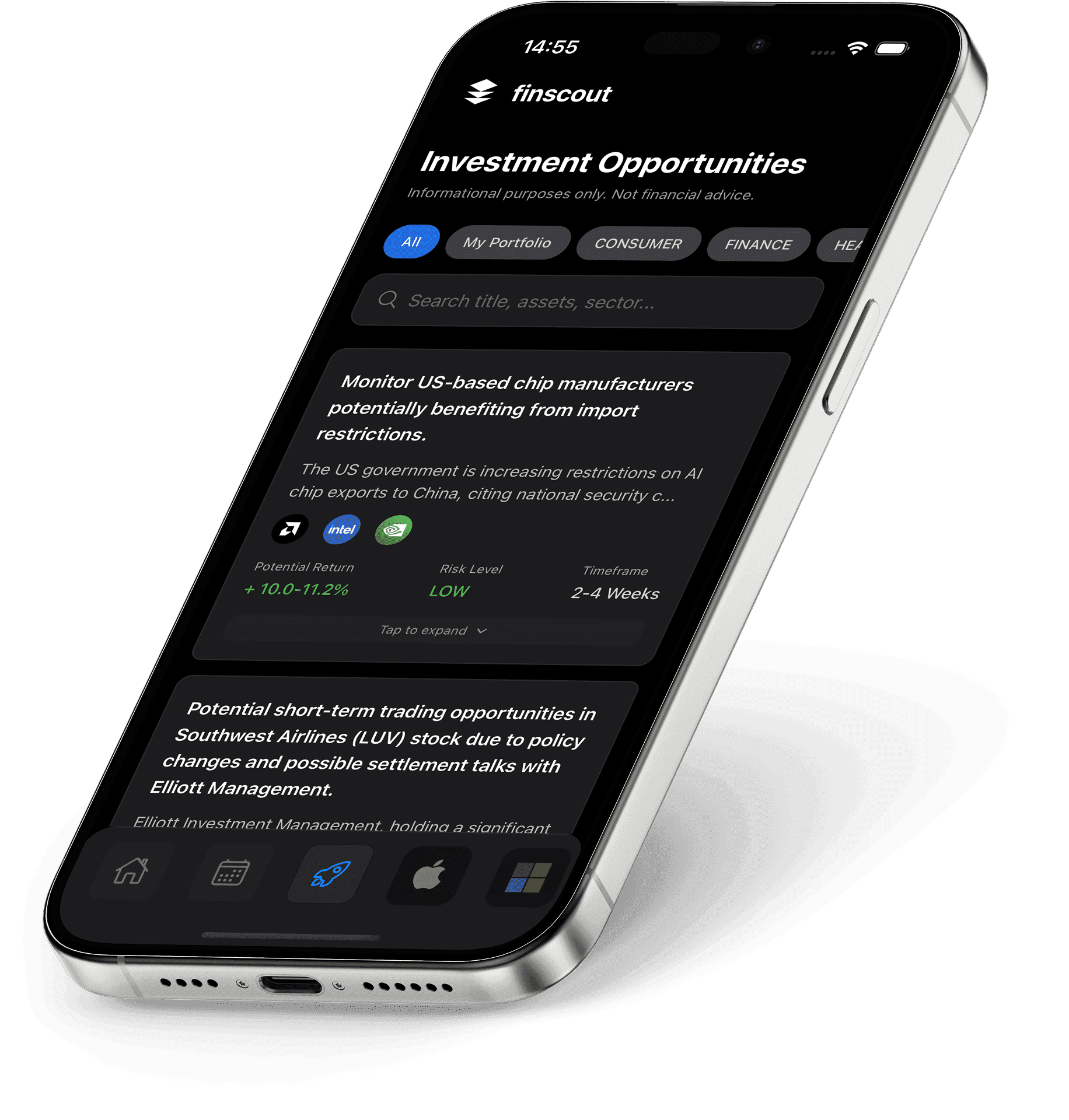 Finscout chart preview on a phone